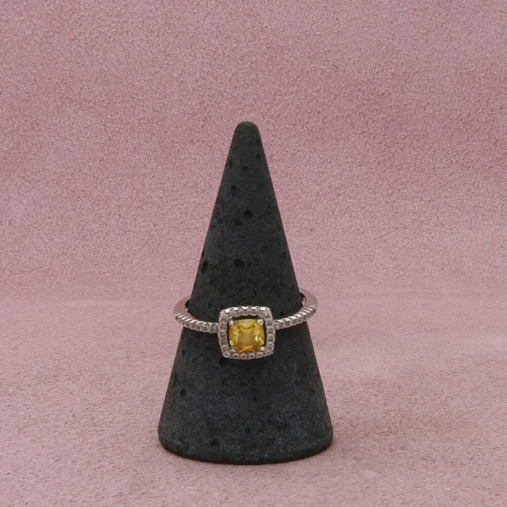 sterling silver cushion-cut yellow cz & halo ring size 8